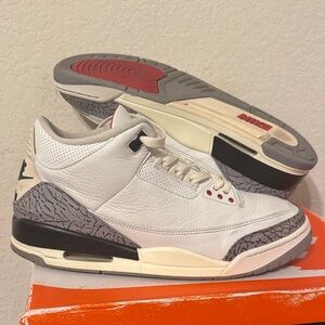 Jordan 3 white cement reimagined White and Gray Sneakers with Red Accents